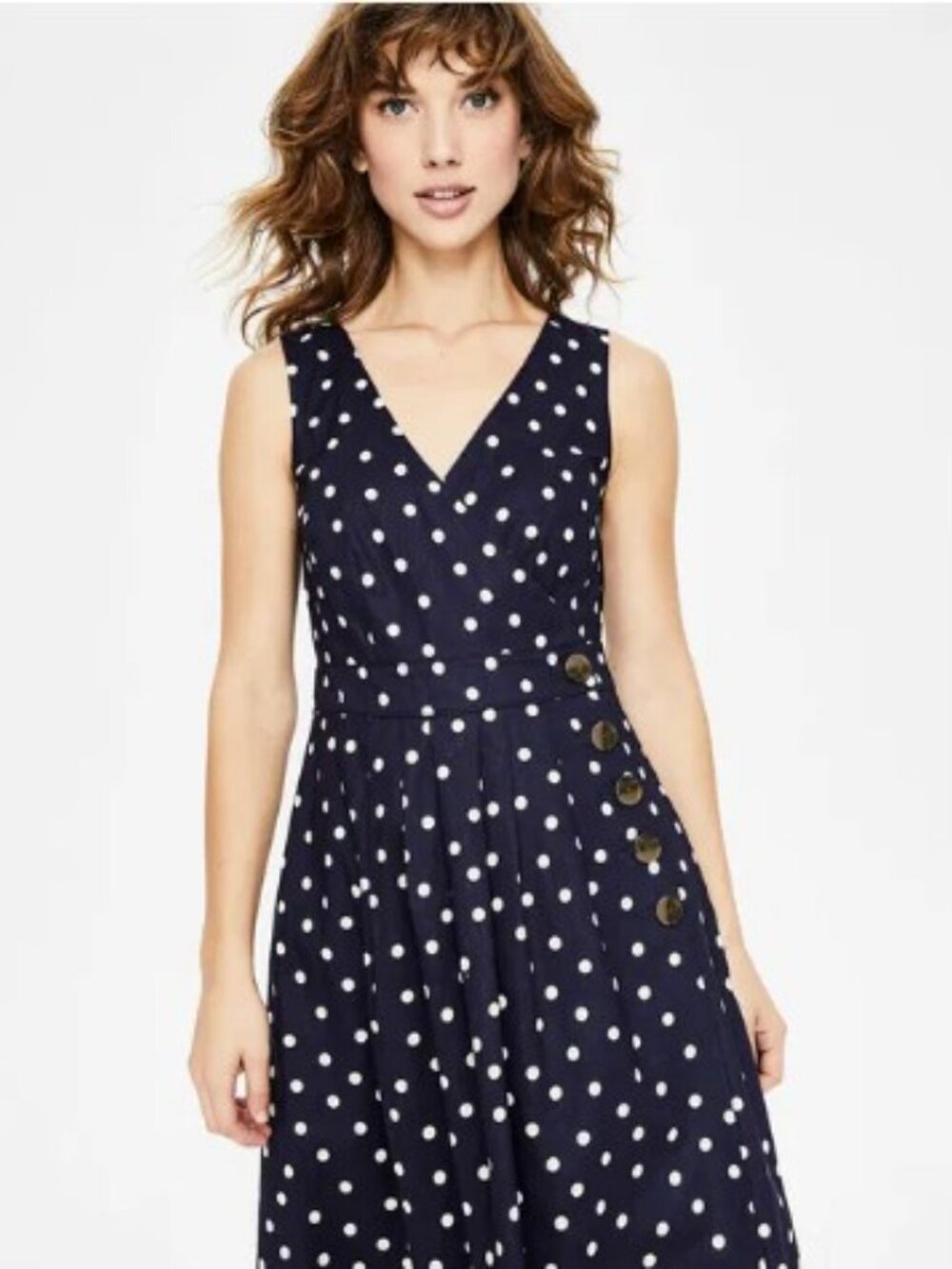BODEN - Arwen Midi Polka Dot Wrap Dress in Navy - US 16